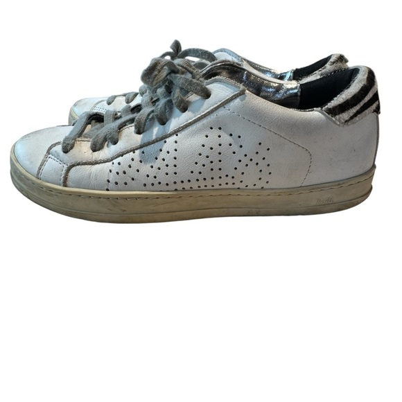 P448 Shoes - P448 White and Gray Zebra Perforated Sneakers